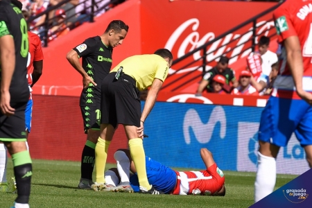 Jugador del Granada lesionado sobre el césped (JOSÉ M. BALDOMERO) Jugador del Granada lesionado sobre el césped (JOSÉ M. BALDOMERO)
