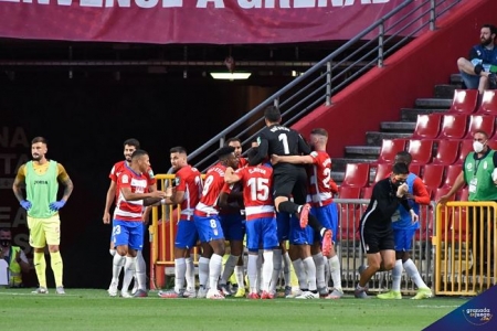 El equipo celebra un tanto ante el Getafe (JOSÉ M. BALDOMERO) El equipo celebra un tanto ante el Getafe (JOSÉ M. BALDOMERO)