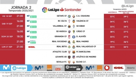 Horarios de la segunda jornada (LALIGA)