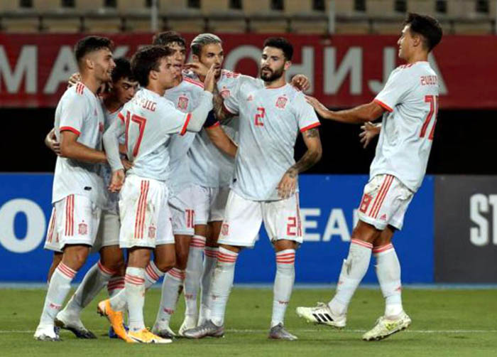 Momento de la celebración del gol de Hugo Duro con la Selección Sub 21 