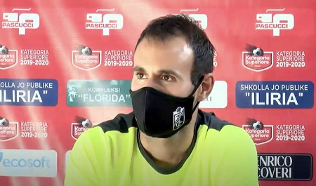 Víctor Díaz, jugador del Granada CF, en un momento de la rueda de prensa previa al debut europeo (GRANADA CF)