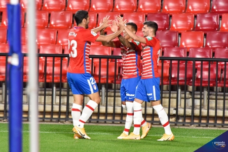 Los jugadores del Granada celebran el gol del Machís en la tarde de ayer (JOSÉ M. BALDOMERO) Los jugadores del Granada celebran el gol del Machís en la tarde de ayer (JOSÉ M. BALDOMERO)