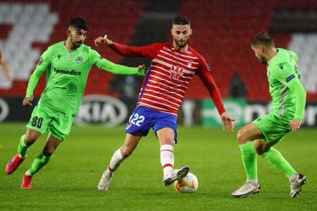 Domingos Duarte, durante un lance del choque ante el Omonia (PEPE VILLOSLADA / GCF)