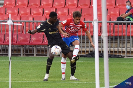 Abdallahi Mahmoud junto a Luis Milla en un lance del Granada - Alavés de esta temporada (JOSÉ M. BALDOMERO)