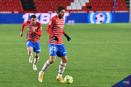 Jorge Molina ha sido el autor del gol que certificaba la remontada nazarí ante el Valencia (JOSÉ M. BALDOMERO)