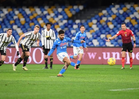 Lorenzo Insigne anotó de penalti el gol de la victoria del Nápoles frente a la Juventus el pasado sábado (SSC NAPOLI)