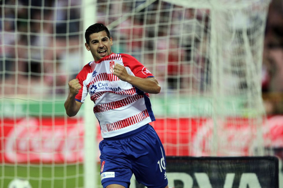 Nolito celebra su último gol como granadinista, frente al Getafe en la última jornada de la campaña 2012/13 (PEPE VILLOSLADA)