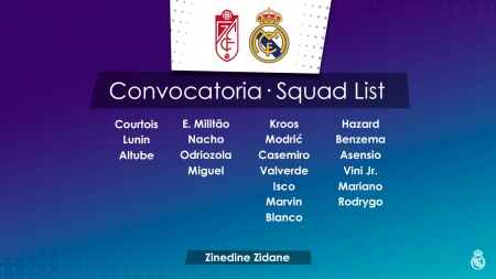 Lista de convocados del Real Madrid para enfrentarse al Granada (REAL MADRID)
