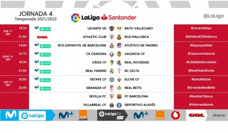 Horarios modificados de la jornada 4 de LaLiga Santander (LALIGA) Horarios modificados de la jornada 4 de LaLiga Santander (LALIGA)