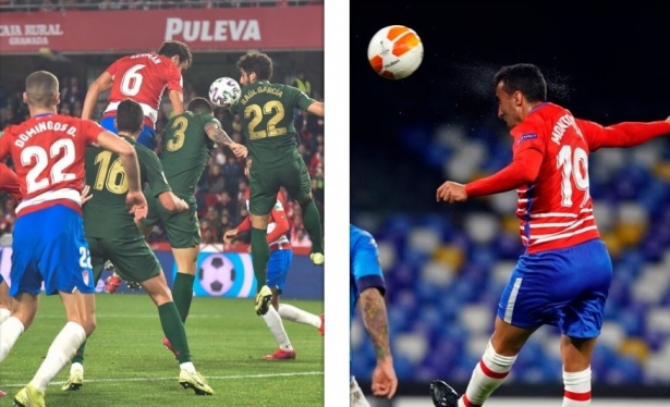 Los cabezazos de Germán al Athletic y de Montoro al Nápoles ya son parte de la historia del Granada (JOSÉ M. BALDOMERO; PEPE VILLOSLADA / GCF)