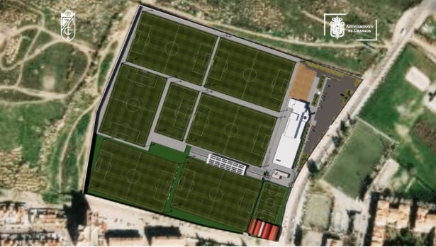 Así quedará la Ciudad Deportiva del Granada CF con los tres nuevos campos de fútbol y la pista polideportiva en la parte de abajo (GCF) Así quedará la Ciudad Deportiva del Granada CF con los tres nuevos campos de fútbol y la pista polideportiva en la parte de abajo (GCF)