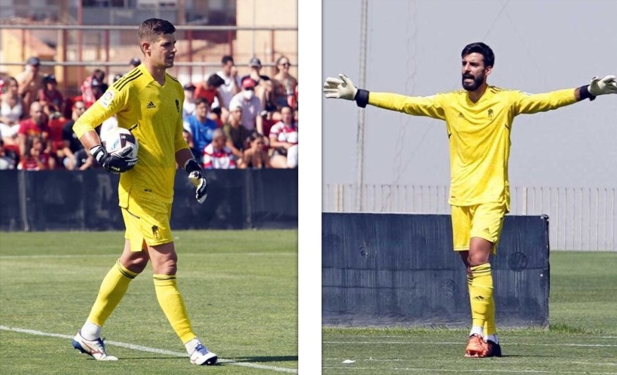 Raúl Fernández y André Ferreira, durante el choque frente al Linares (JOSÉ VELASCO / GRJ)