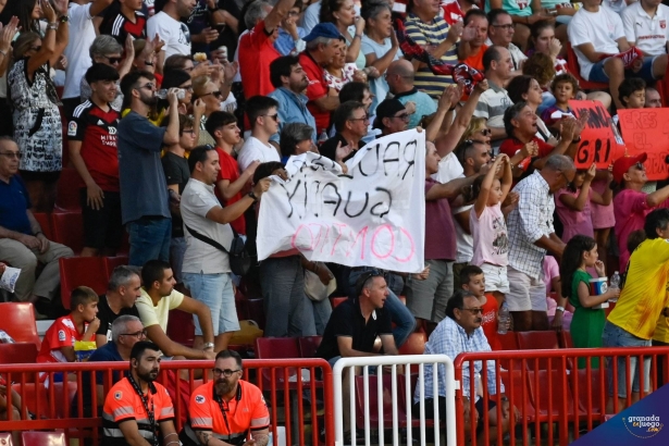 Grupo de familiares de Raúl llegados desde Guadix, en la grada del estadio (JOSÉ M. BALDOMERO)