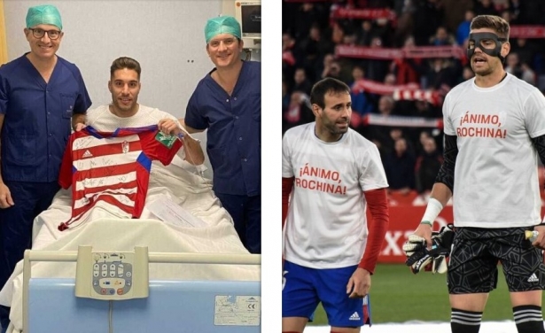 Los jugadores del Granada mostraron su apoyo a Rochina, recientemente operado, antes del partido contra el Ibiza Los jugadores del Granada mostraron su apoyo a Rochina, recientemente operado, antes del partido contra el Ibiza