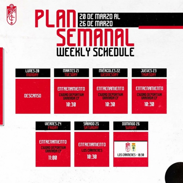 Plan semanal de trabajo (@GranadaCF)