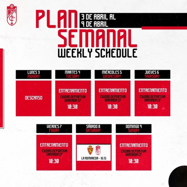 Plan semanal de trabajo (@GranadaCF) Plan semanal de trabajo (@GranadaCF)
