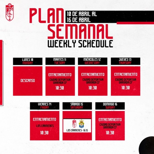 Plan semanal de trabajo (@GranadaCF) Plan semanal de trabajo (@GranadaCF)