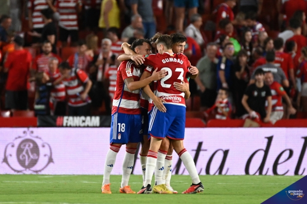 El Granada CF celebra uno de los goles del sábado (JOSÉ M. BALDOMERO)