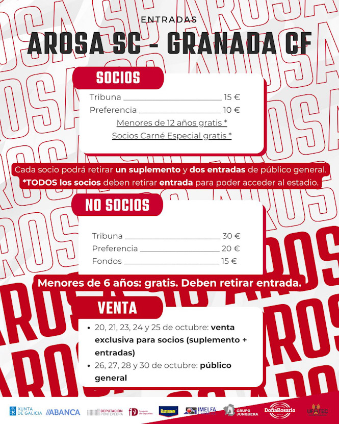 Precios para el Arosa -Granada (AROSA)