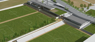 Detalle de la maqueta de la futura Ciudad Deportiva del Granada CF