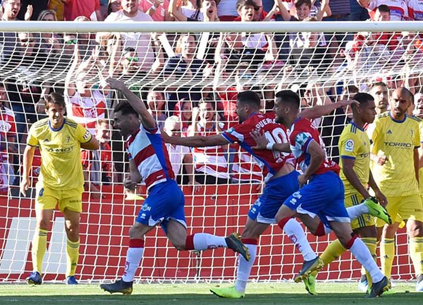 Rodri celebra el tanto de los locales (JOSÉ M. BALDOMERO)