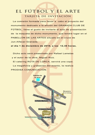 Tarjeta del acto de presentación del monumento dedicado a la afición 